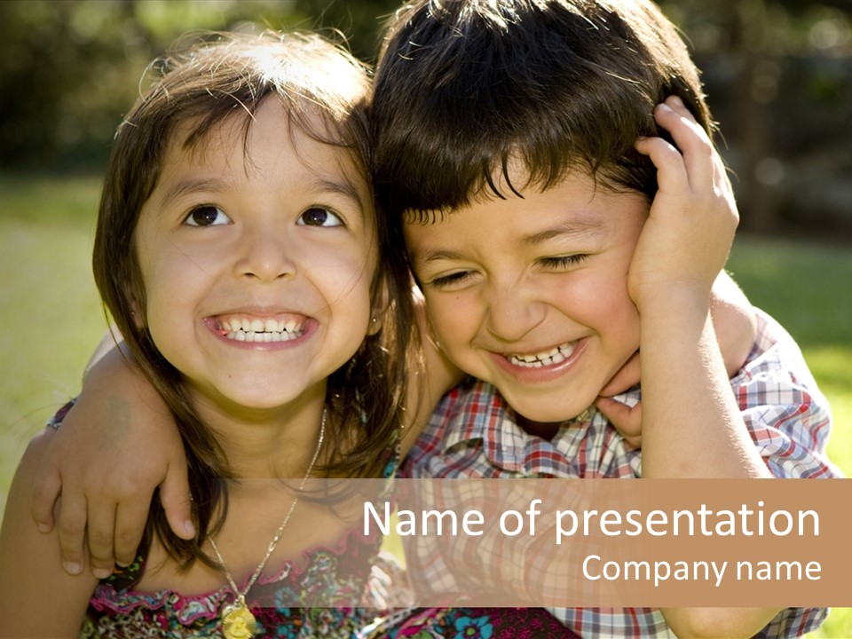 Brother And Sister Playing Outside PowerPoint Template