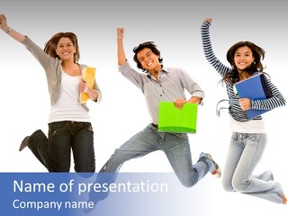 Excited Group Of Students Jumping, Isolated Over White PowerPoint Template