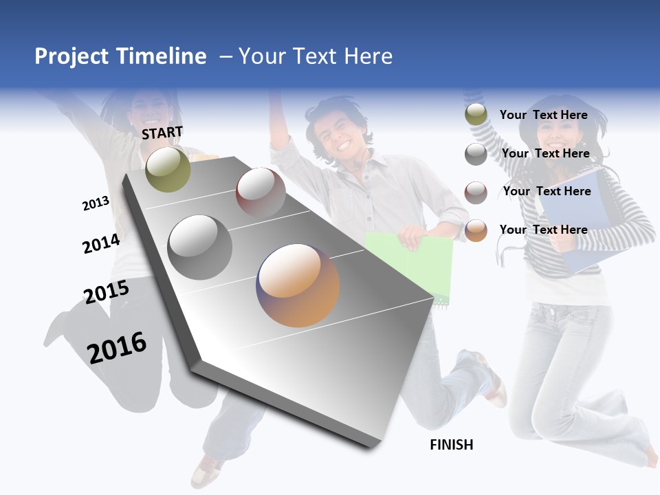 Excited Group Of Students Jumping, Isolated Over White PowerPoint Template