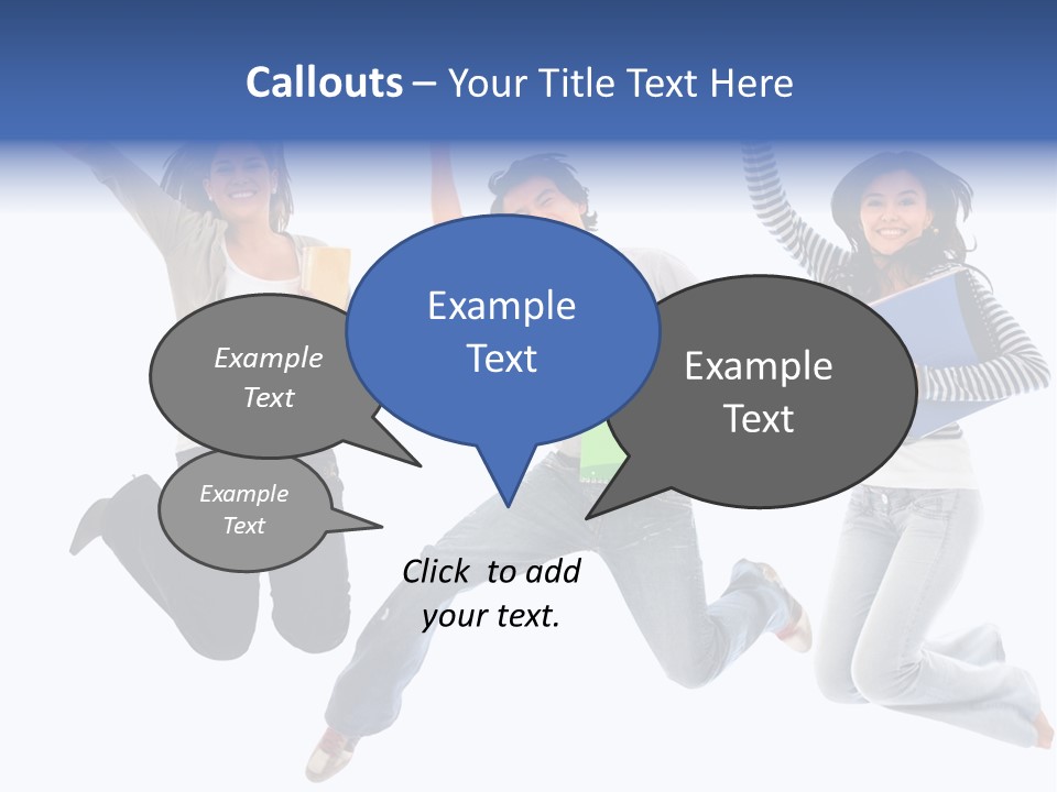 Excited Group Of Students Jumping, Isolated Over White PowerPoint Template