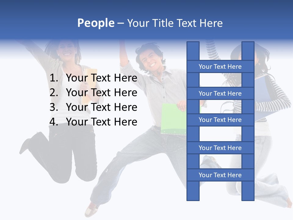 Excited Group Of Students Jumping, Isolated Over White PowerPoint Template
