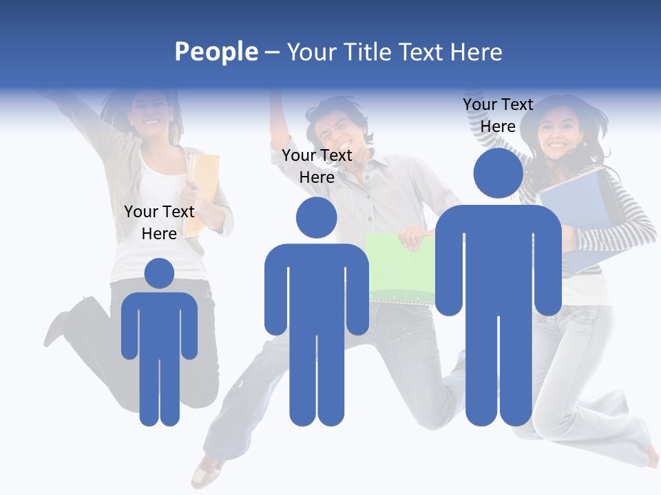 Excited Group Of Students Jumping, Isolated Over White PowerPoint Template