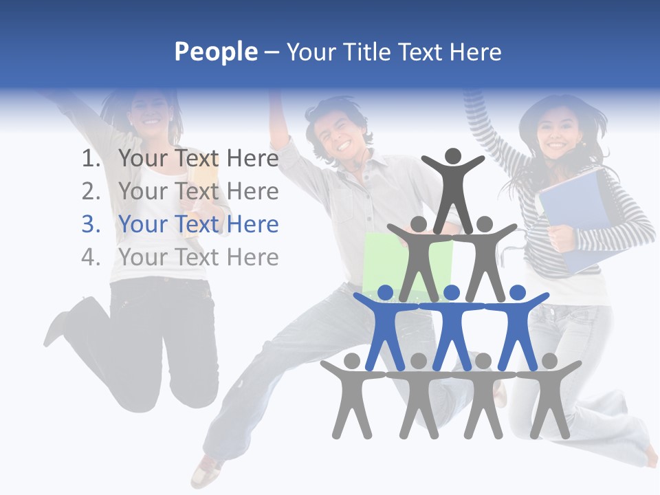 Excited Group Of Students Jumping, Isolated Over White PowerPoint Template
