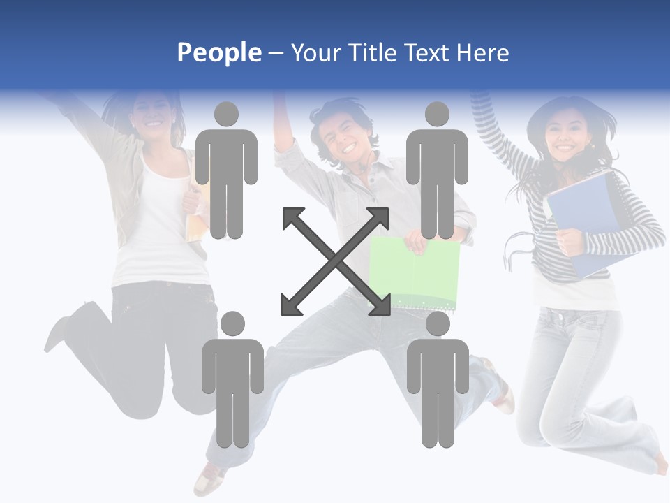Excited Group Of Students Jumping, Isolated Over White PowerPoint Template