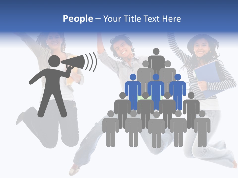 Excited Group Of Students Jumping, Isolated Over White PowerPoint Template