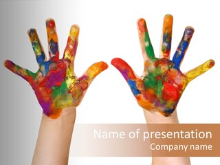 Kindergartner Rainbow Hand Painting Painted Hands PowerPoint Template