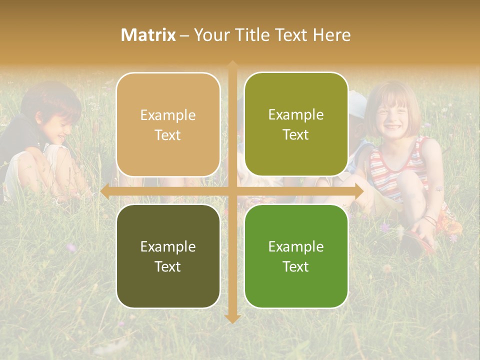 Happy Little Children In Grass On Meadow PowerPoint Template