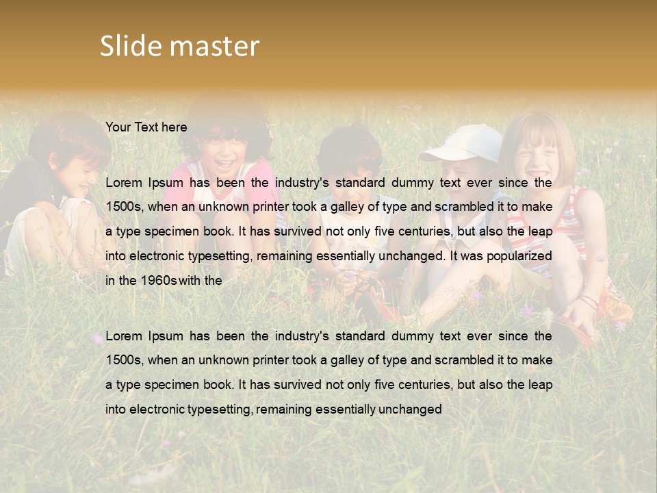 Happy Little Children In Grass On Meadow PowerPoint Template