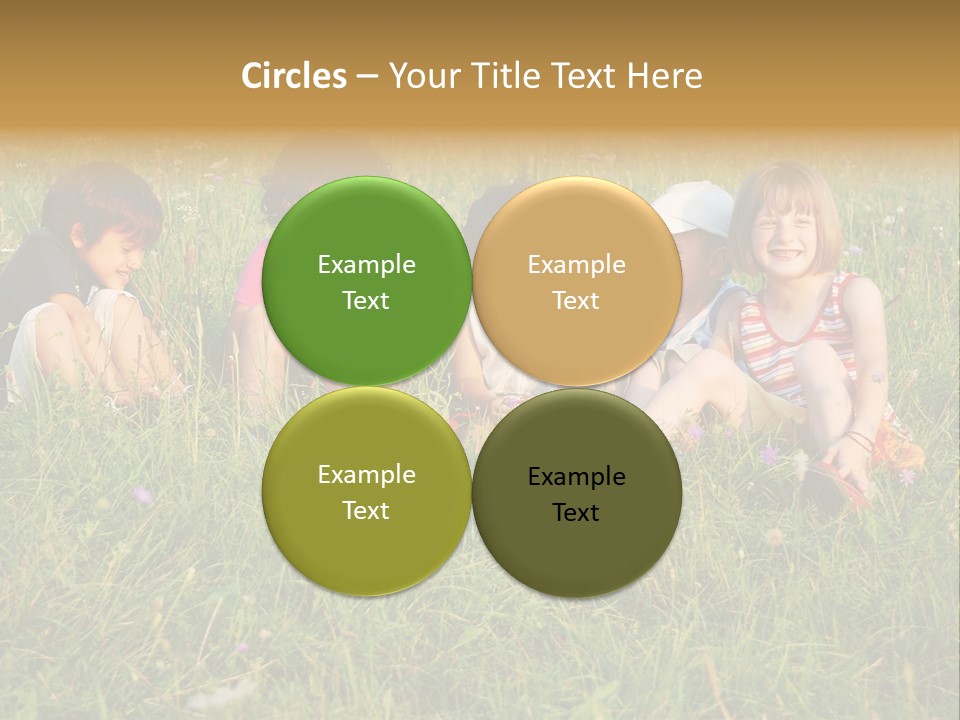 Happy Little Children In Grass On Meadow PowerPoint Template