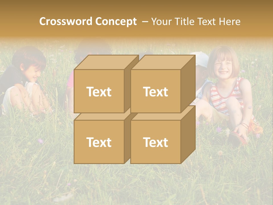 Happy Little Children In Grass On Meadow PowerPoint Template