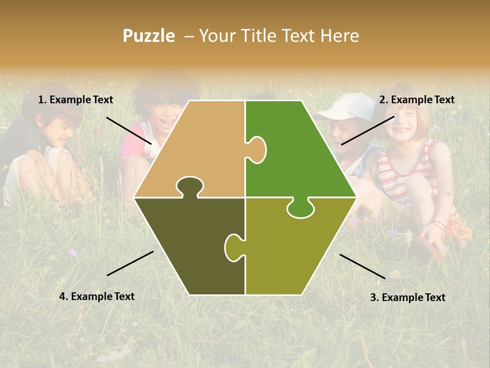 Happy Little Children In Grass On Meadow PowerPoint Template