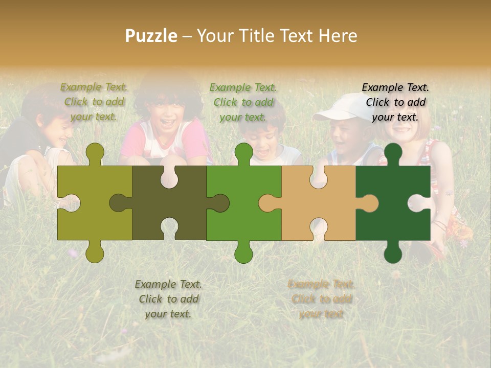 Happy Little Children In Grass On Meadow PowerPoint Template