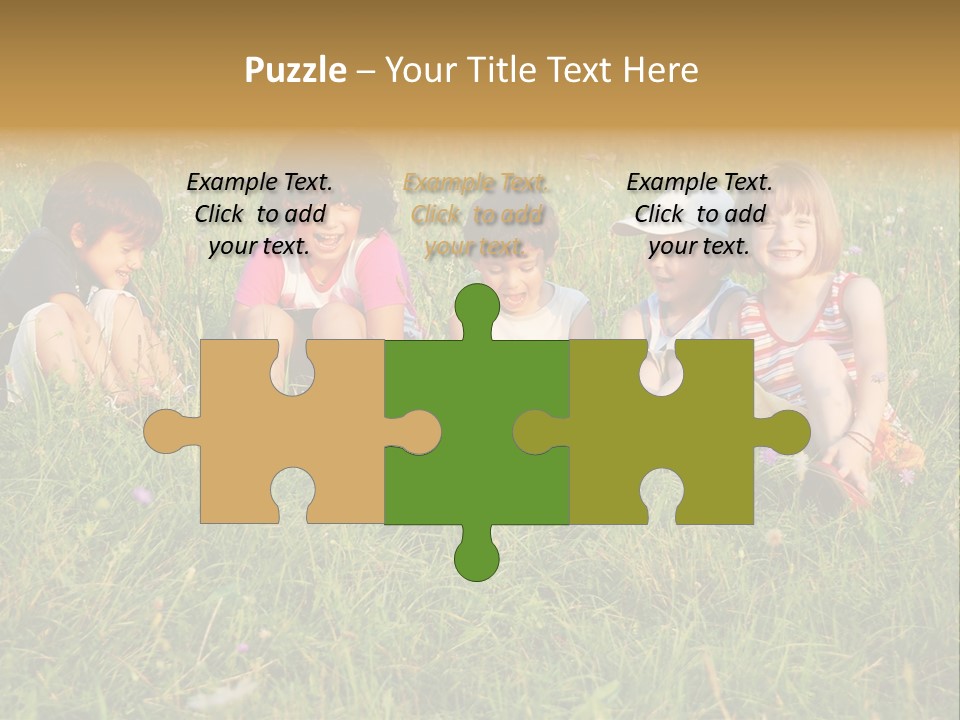 Happy Little Children In Grass On Meadow PowerPoint Template