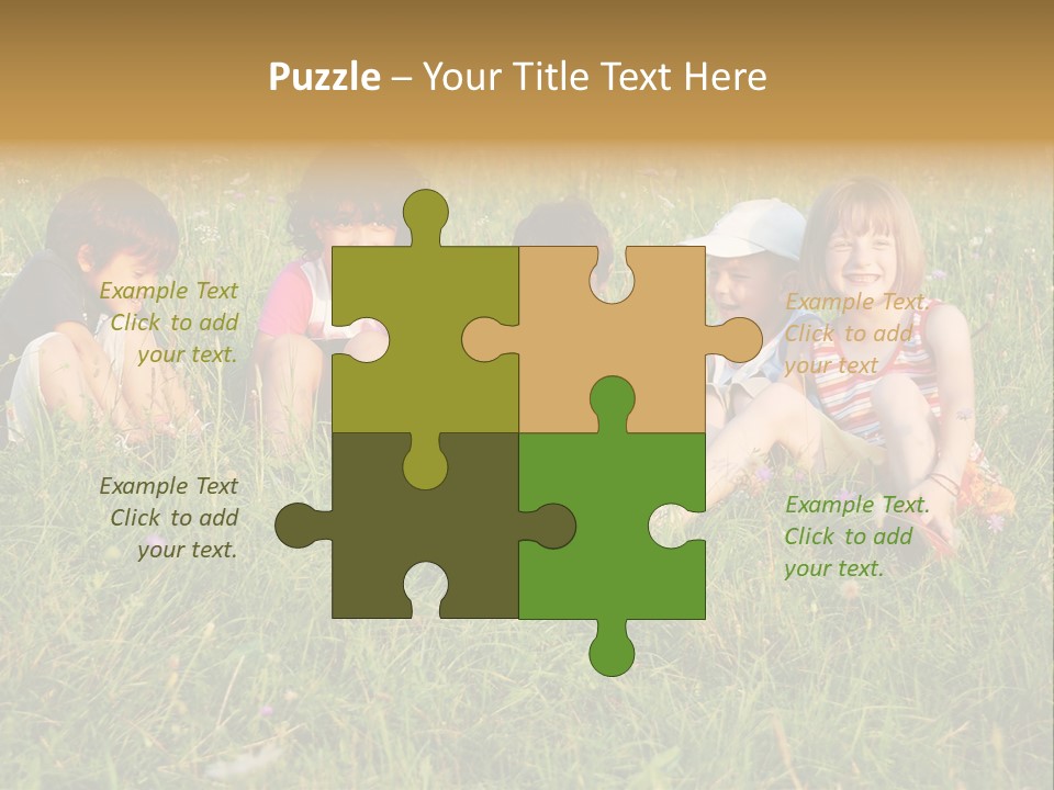 Happy Little Children In Grass On Meadow PowerPoint Template