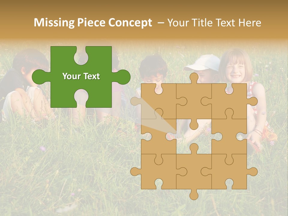 Happy Little Children In Grass On Meadow PowerPoint Template