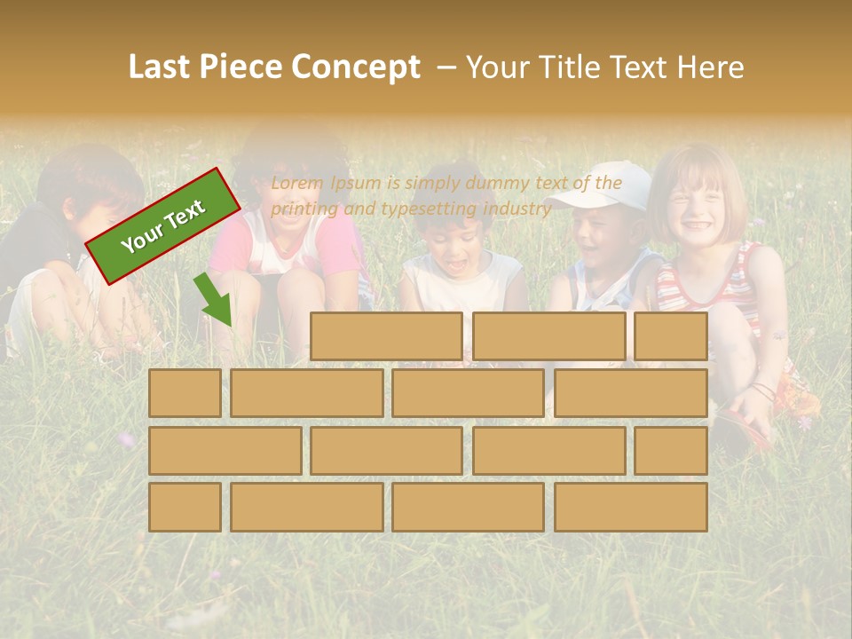 Happy Little Children In Grass On Meadow PowerPoint Template