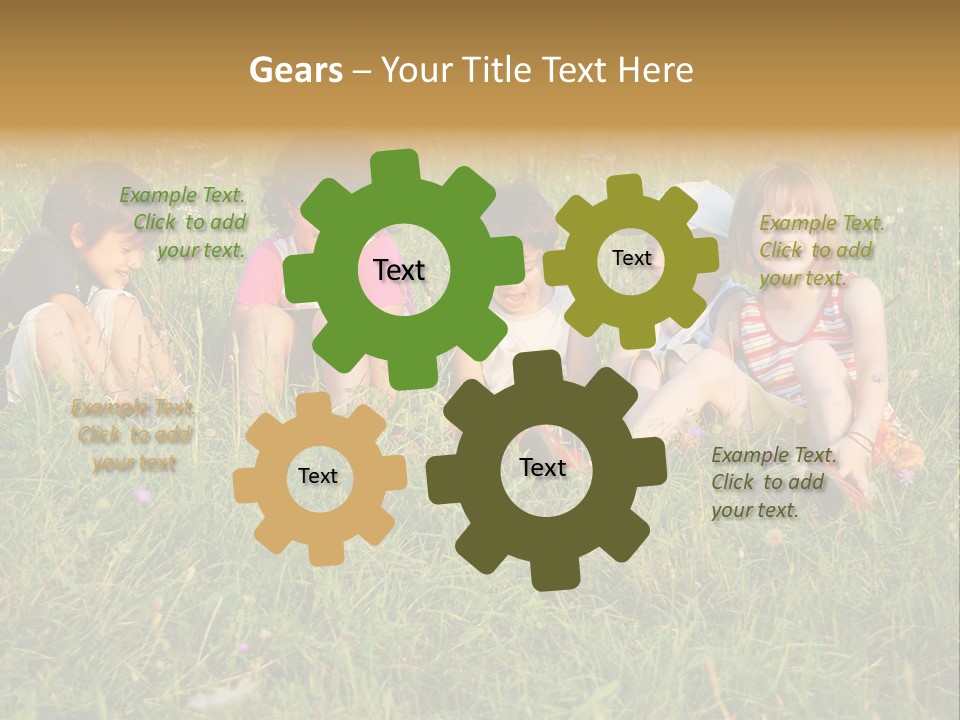 Happy Little Children In Grass On Meadow PowerPoint Template