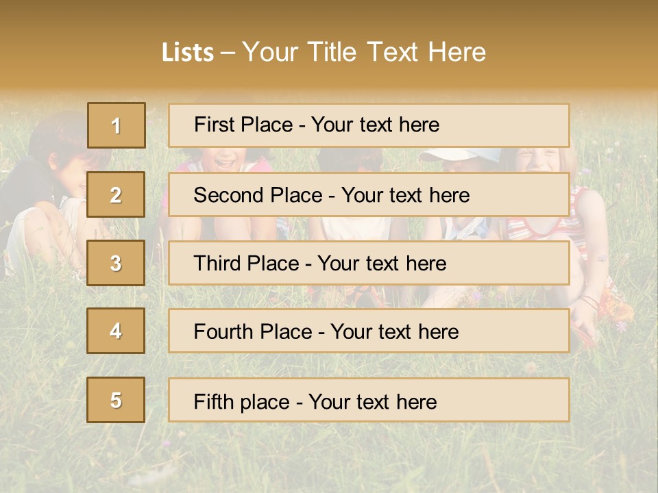 Happy Little Children In Grass On Meadow PowerPoint Template