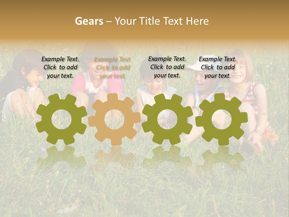 Happy Little Children In Grass On Meadow PowerPoint Template