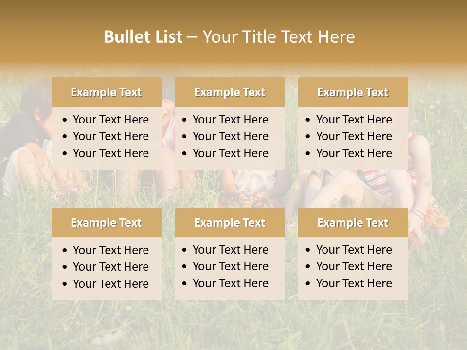 Happy Little Children In Grass On Meadow PowerPoint Template