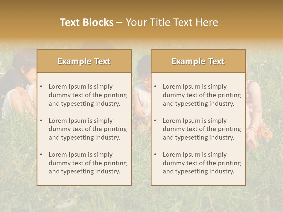 Happy Little Children In Grass On Meadow PowerPoint Template