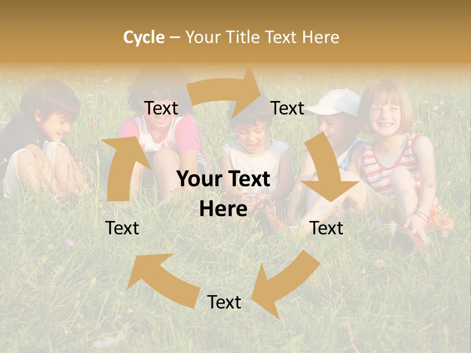 Happy Little Children In Grass On Meadow PowerPoint Template