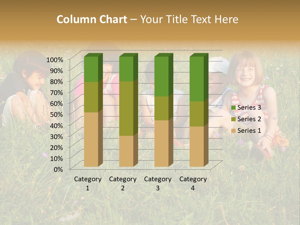 Happy Little Children In Grass On Meadow PowerPoint Template