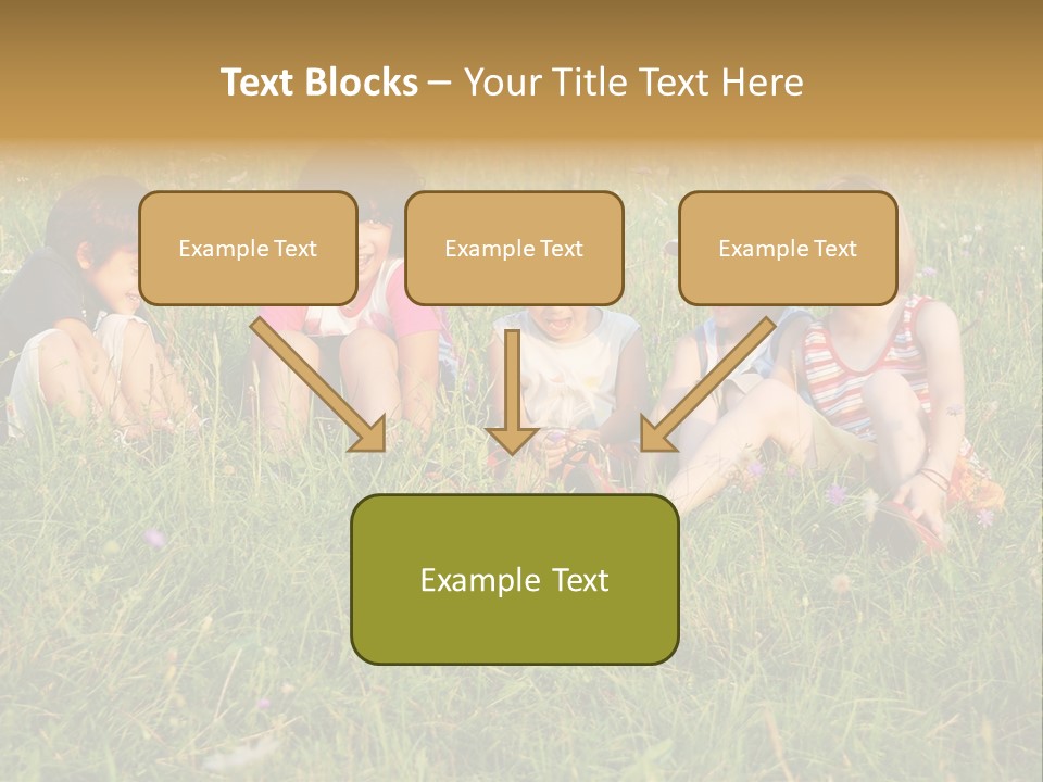 Happy Little Children In Grass On Meadow PowerPoint Template