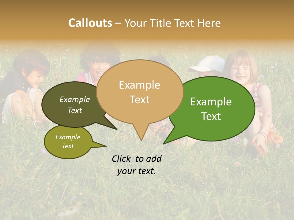 Happy Little Children In Grass On Meadow PowerPoint Template