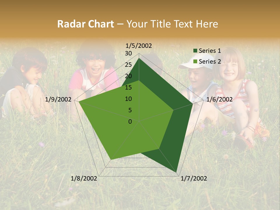 Happy Little Children In Grass On Meadow PowerPoint Template