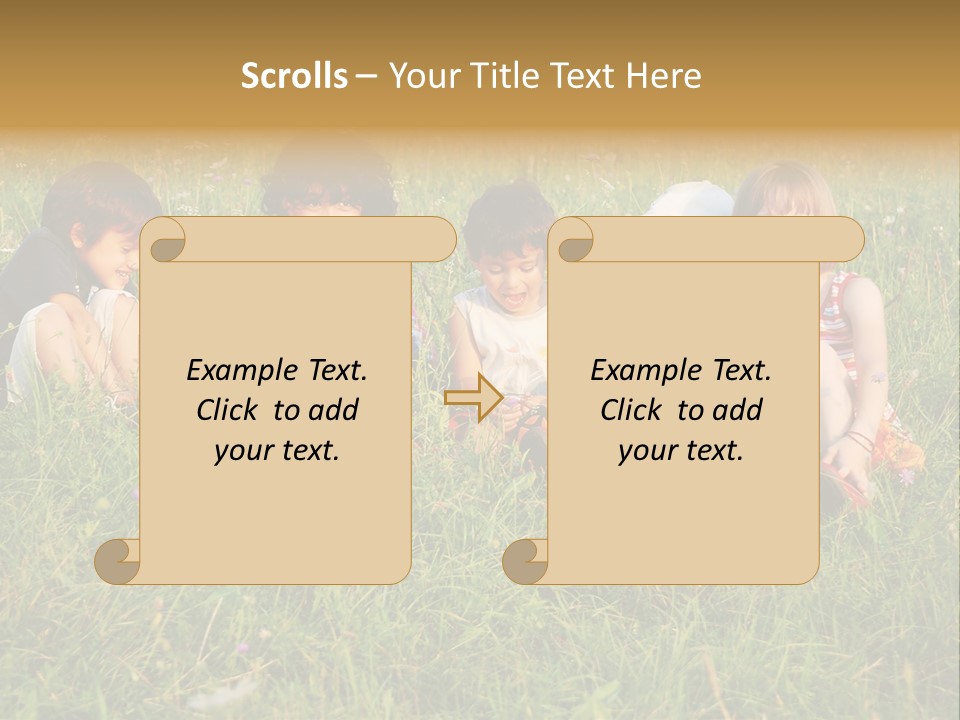 Happy Little Children In Grass On Meadow PowerPoint Template