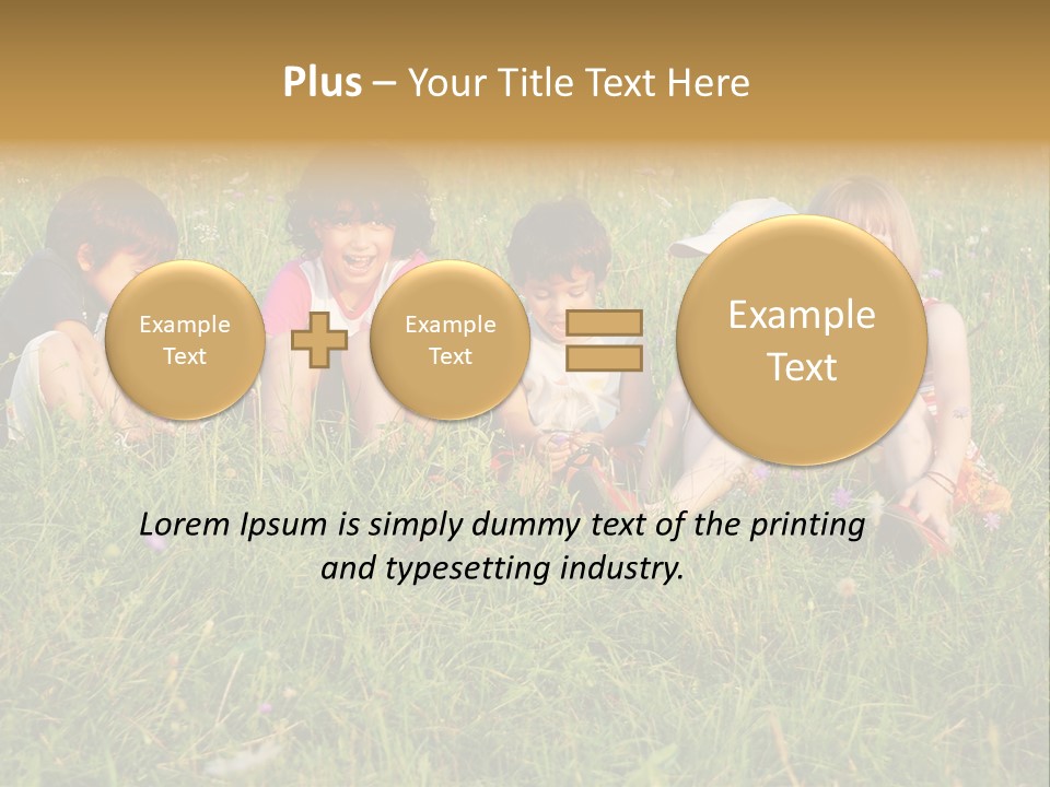 Happy Little Children In Grass On Meadow PowerPoint Template