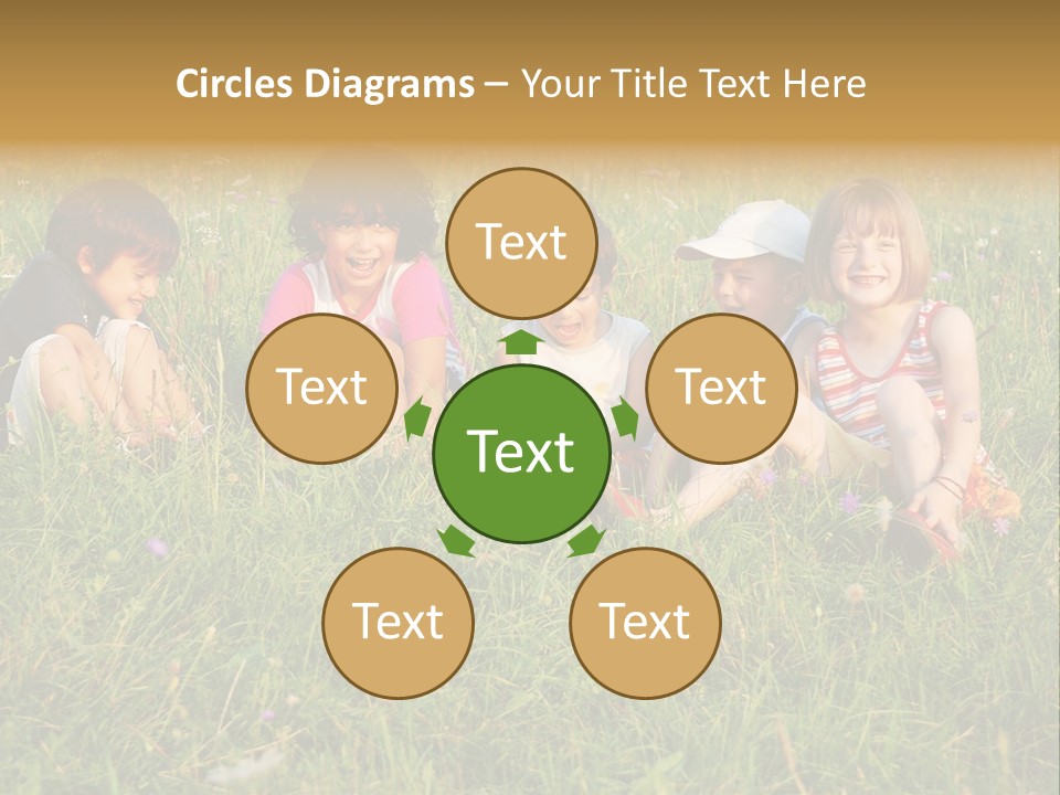 Happy Little Children In Grass On Meadow PowerPoint Template