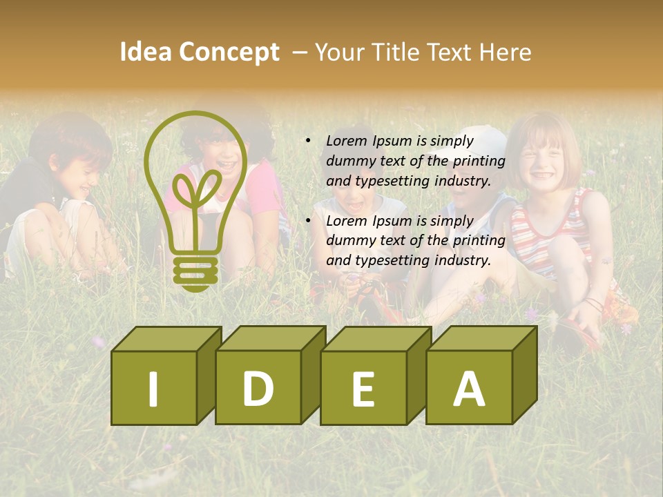 Happy Little Children In Grass On Meadow PowerPoint Template