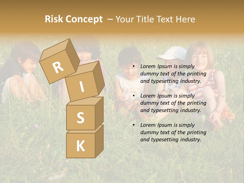 Happy Little Children In Grass On Meadow PowerPoint Template