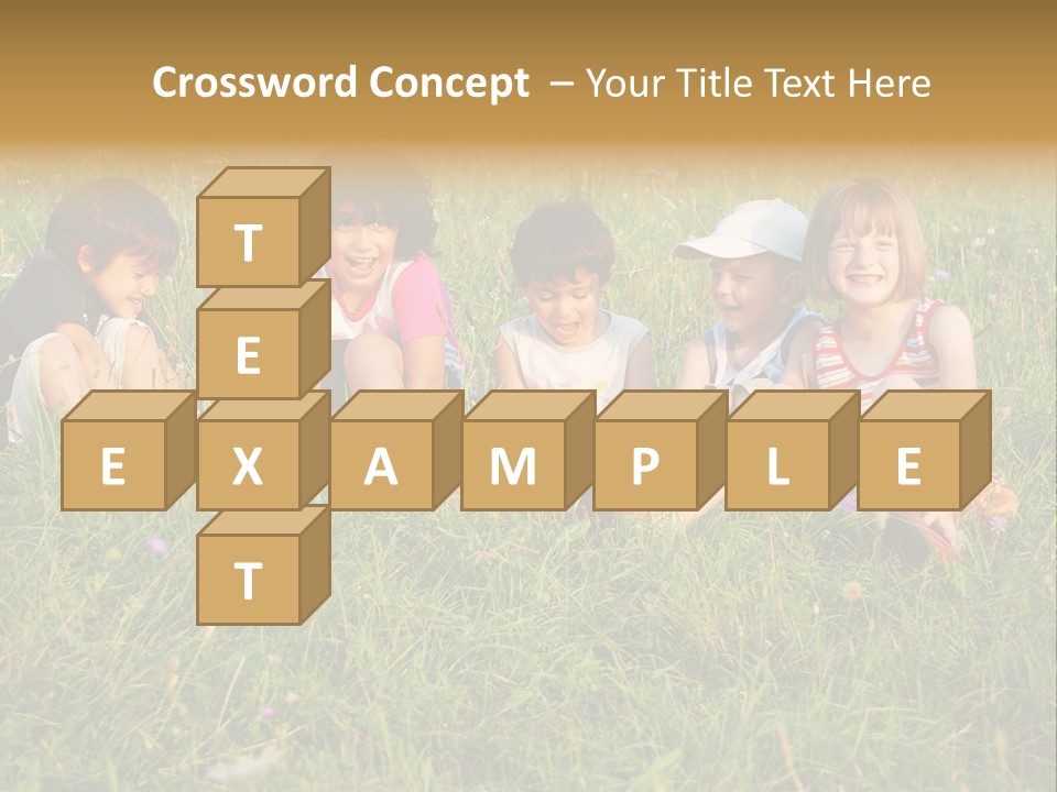 Happy Little Children In Grass On Meadow PowerPoint Template