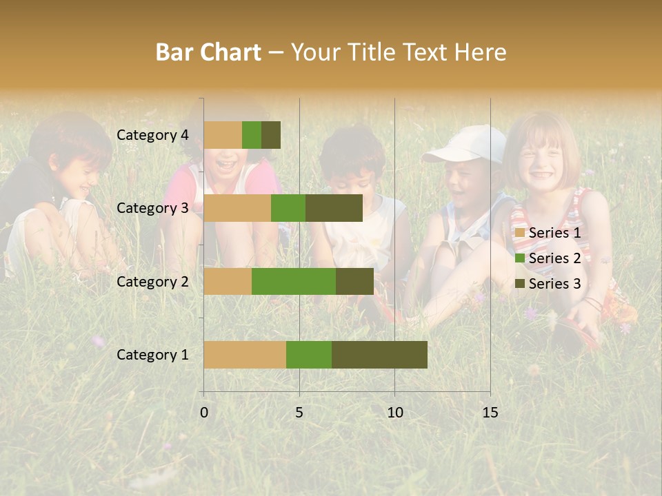 Happy Little Children In Grass On Meadow PowerPoint Template