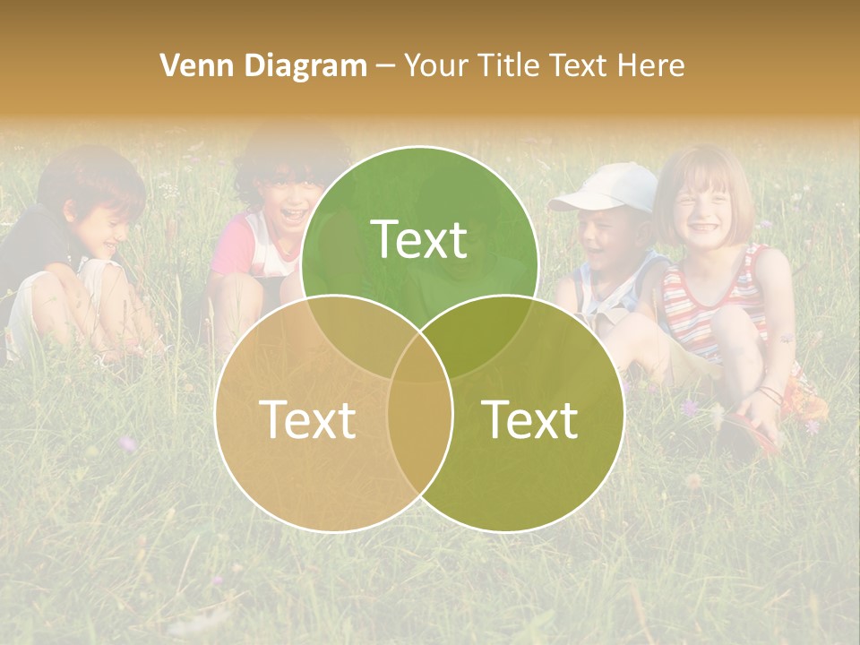 Happy Little Children In Grass On Meadow PowerPoint Template