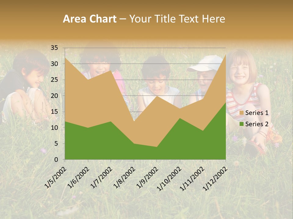Happy Little Children In Grass On Meadow PowerPoint Template