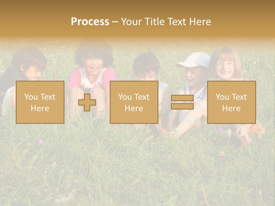 Happy Little Children In Grass On Meadow PowerPoint Template