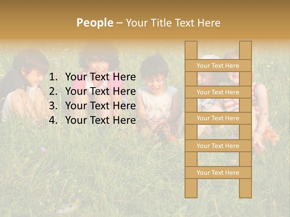 Happy Little Children In Grass On Meadow PowerPoint Template