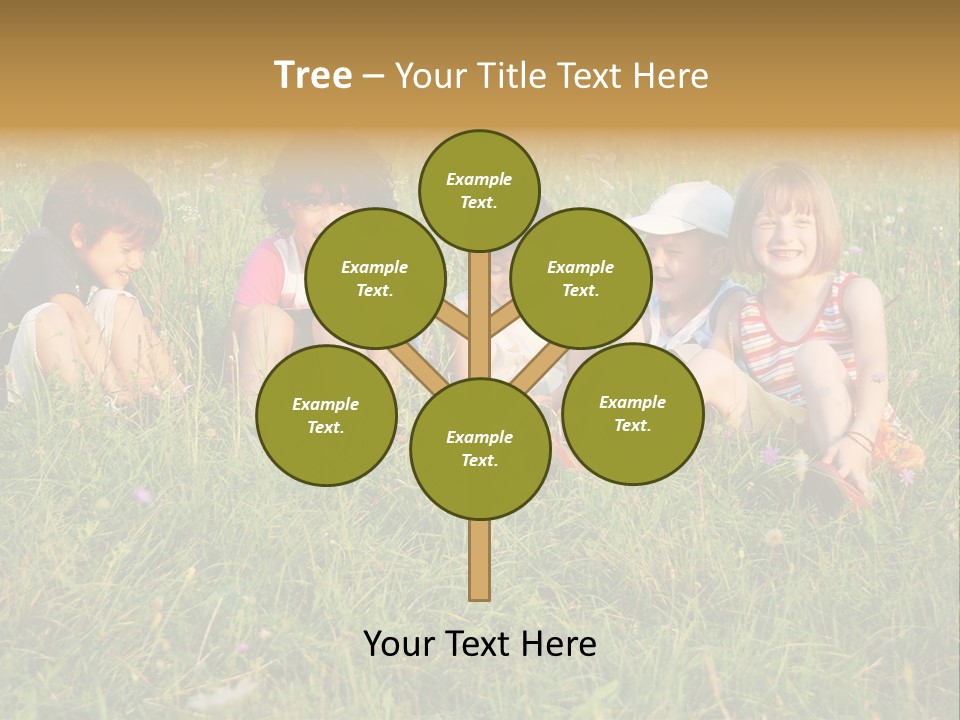 Happy Little Children In Grass On Meadow PowerPoint Template