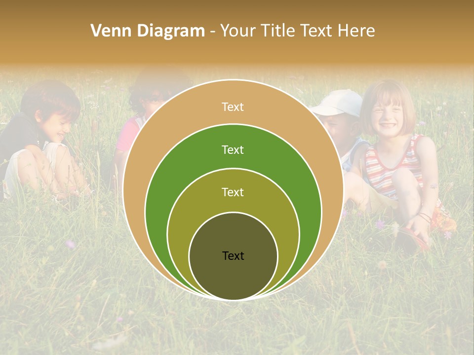 Happy Little Children In Grass On Meadow PowerPoint Template