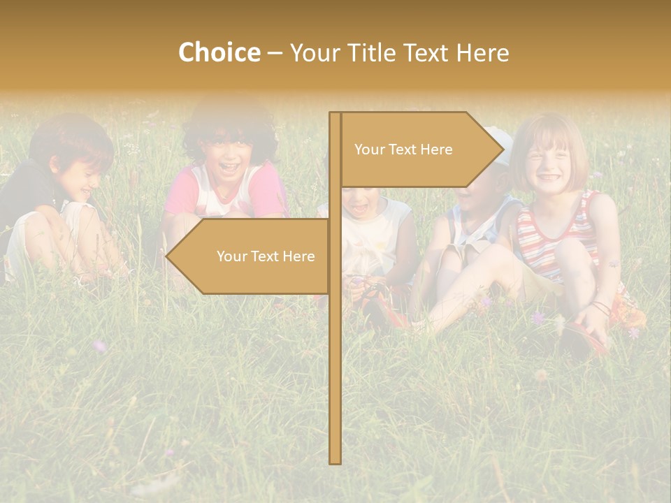 Happy Little Children In Grass On Meadow PowerPoint Template