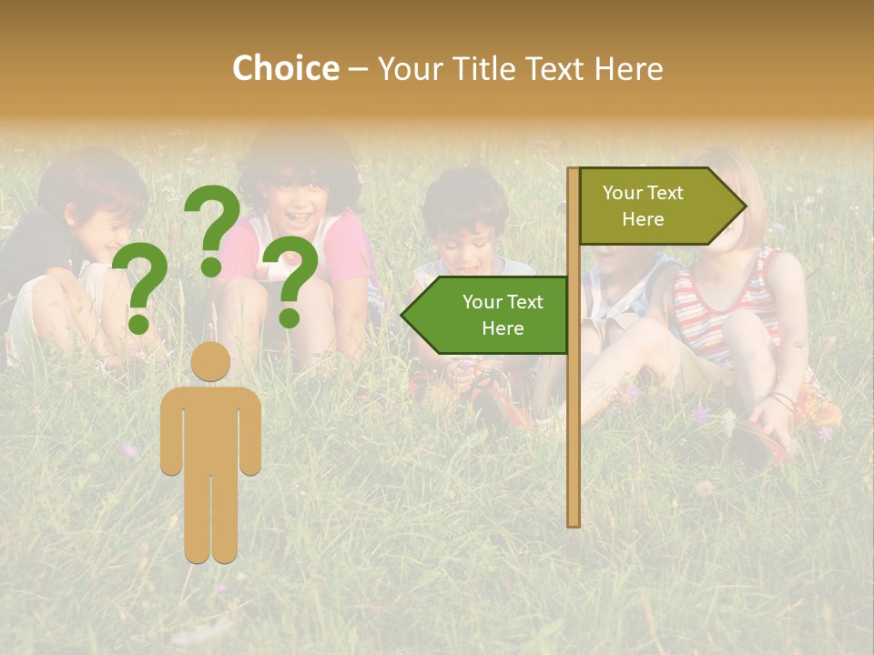 Happy Little Children In Grass On Meadow PowerPoint Template