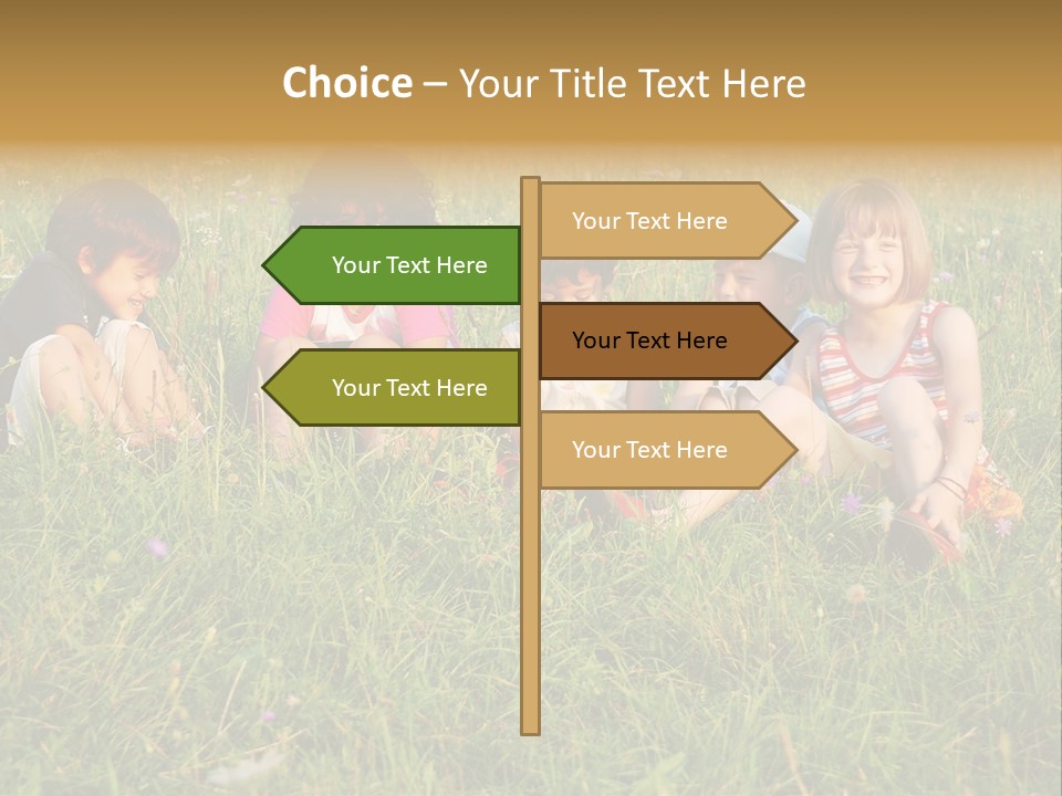 Happy Little Children In Grass On Meadow PowerPoint Template