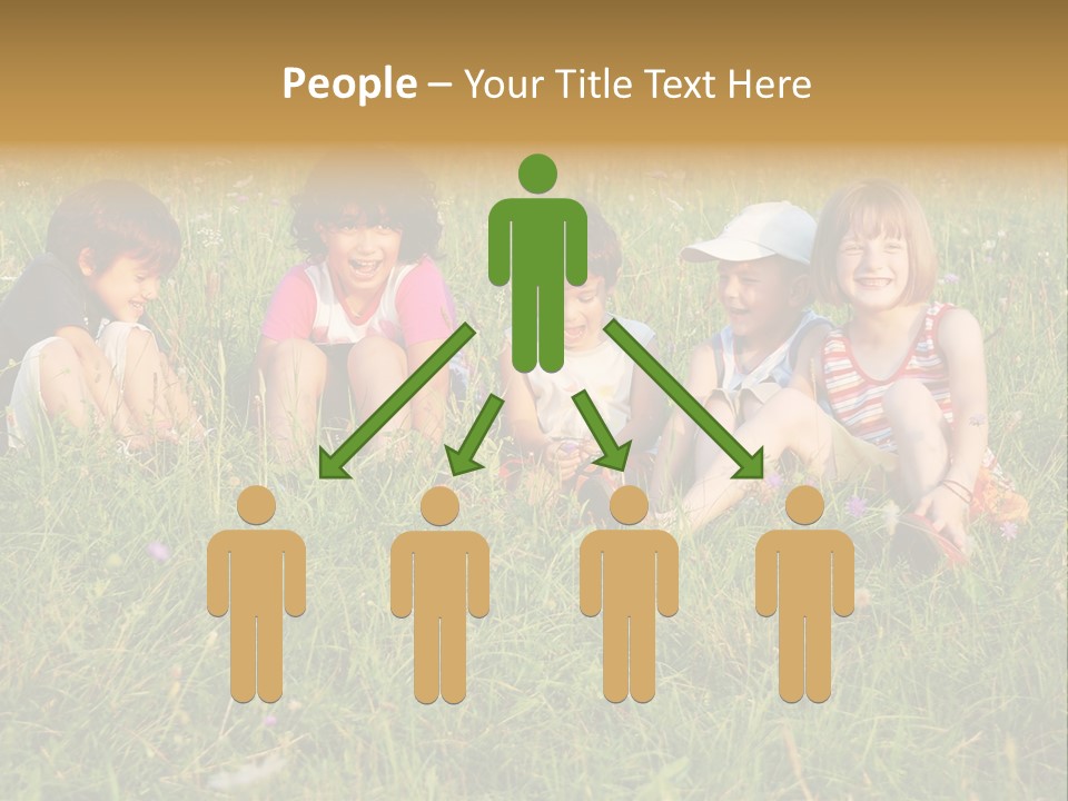 Happy Little Children In Grass On Meadow PowerPoint Template