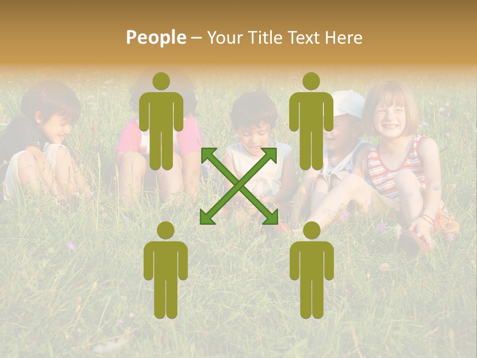 Happy Little Children In Grass On Meadow PowerPoint Template