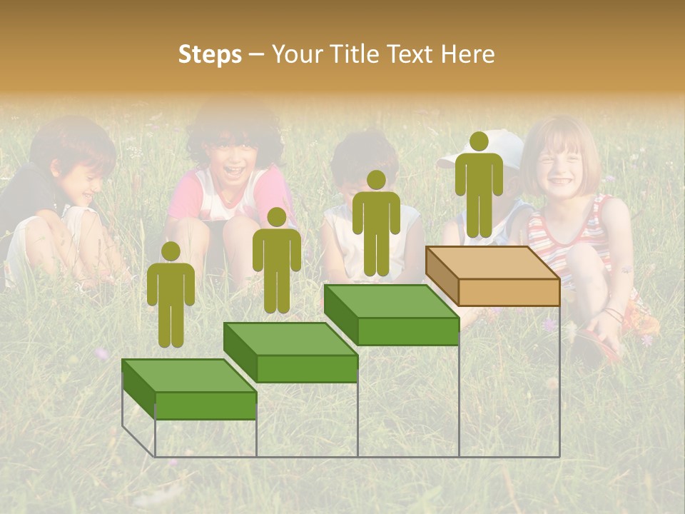 Happy Little Children In Grass On Meadow PowerPoint Template