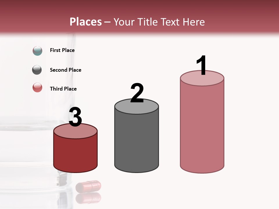 Close Up Of Red Pill And Water On A High Key Background. The Focus Is On The Front Pill And Falls Off Quickly (With Sample Text) PowerPoint Template